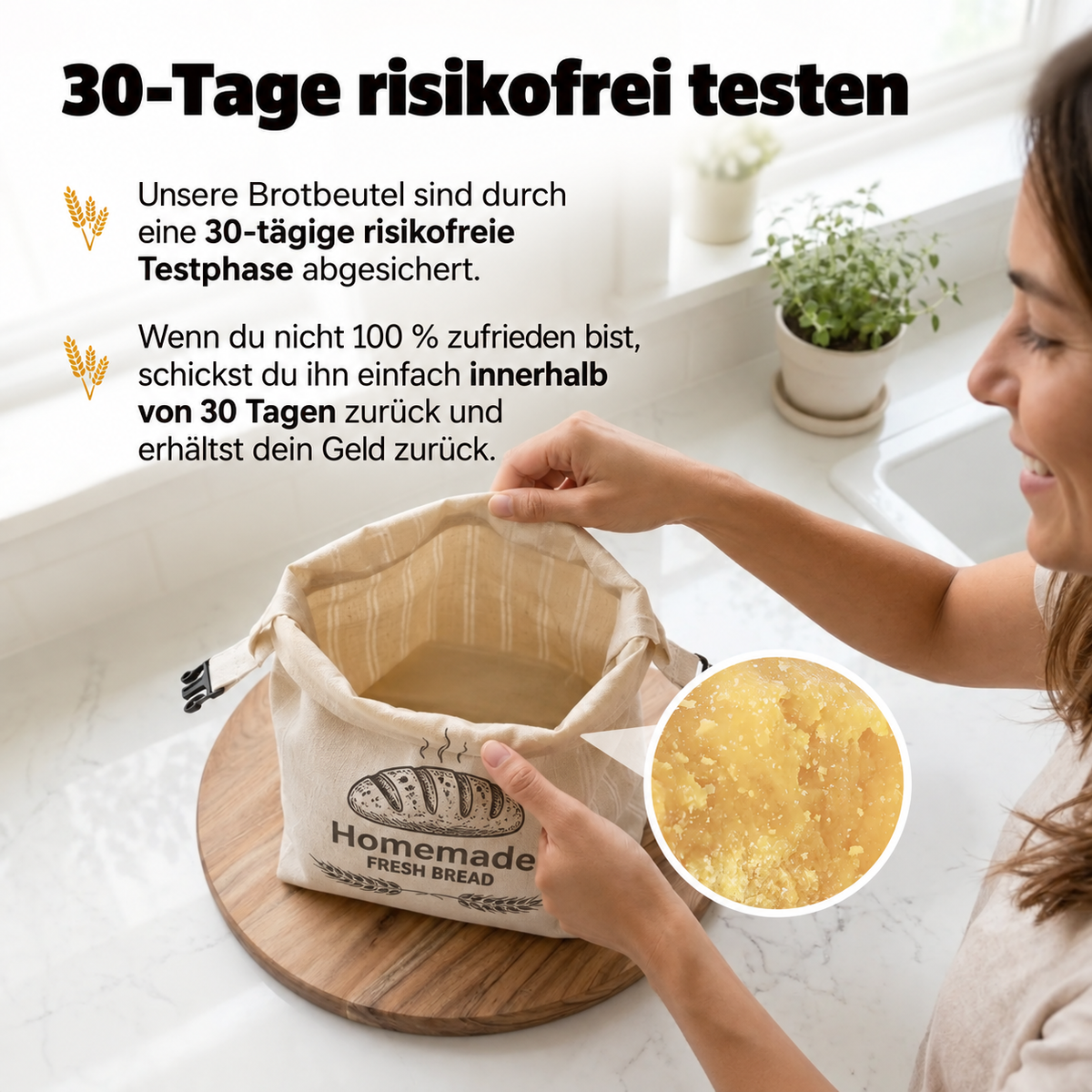 Bienenwachs Brotbeutel, der Brot bis zu 3× länger frisch hält